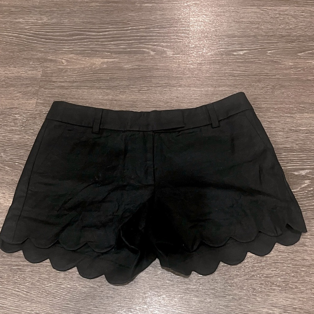 J Crew scalloped hem black shorts